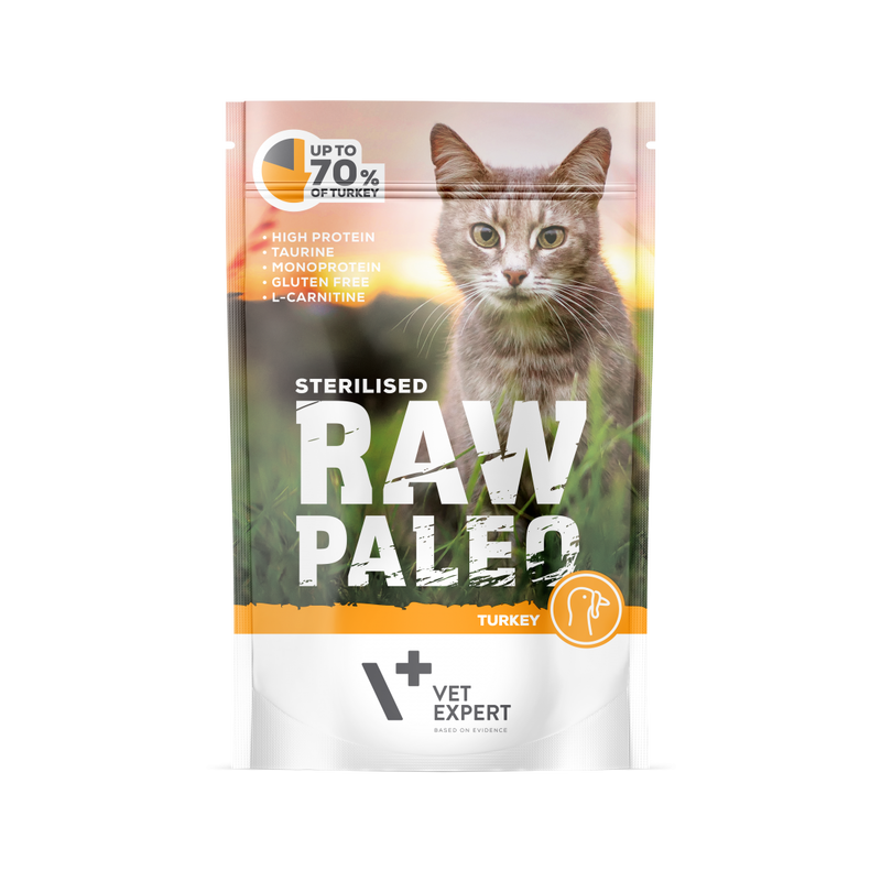 RAW PALEO CAT, STERILISED, vita, 100 g